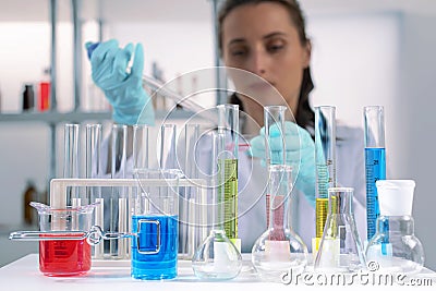 laboratory equipment supplies jars bottles cylinders beakers. Stock Photo