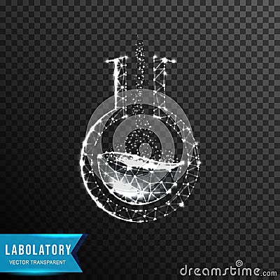 Laboratory flask, corona virus from connecting dot and line. light effect. vector illustration, isolated on transparent background Cartoon Illustration