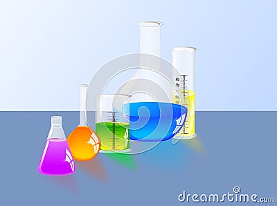 Laboratory flask and Graduated cylinder Vector Illustration