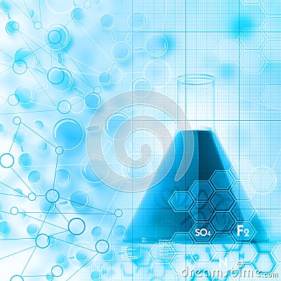 Laboratory flask and molecules Stock Photo