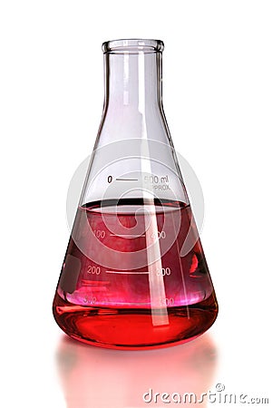 Laboratory Flask With Red Colorant Stock Photo