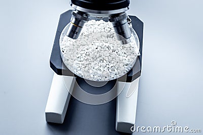 Laboratory for food analysis. Rice under the microscope on grey background copyspace Stock Photo