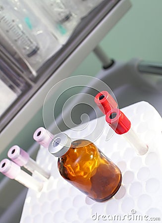 In the laboratory. Fragment of special dishes. Stock Photo