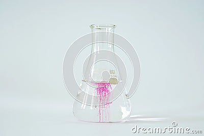 Laboratory glass Erlenmeyer conical flask filled Stock Photo
