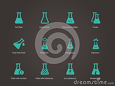 Laboratory glass and flask icons set. Vector Illustration