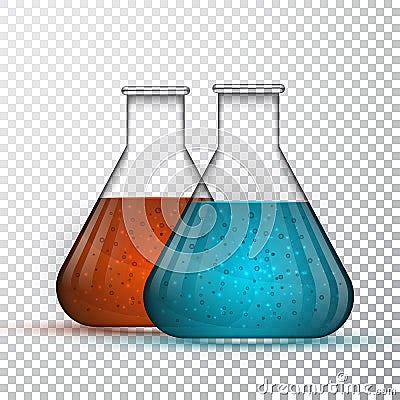 Laboratory glassware or beaker. Chemical laboratory transparent flask with liquid. Vector illustration Vector Illustration