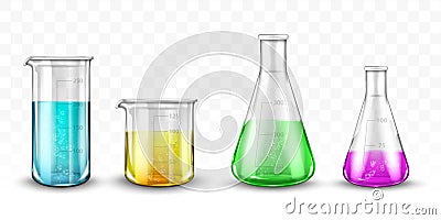 Laboratory glassware with colorful liquids Vector Illustration