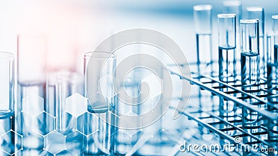 Laboratory glassware containing chemical liquid. Stock Photo