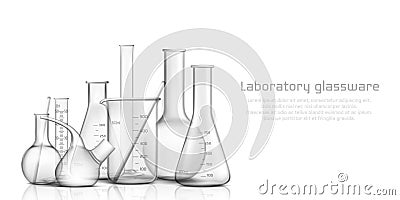 Laboratory glassware 3d realistic vector banner Vector Illustration