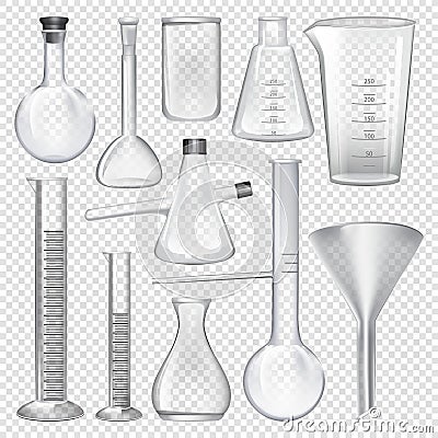 Laboratory glassware instruments. Equipment for chemical lab Vector Illustration