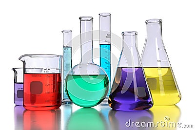 Laboratory Glassware With Liquids Stock Photo