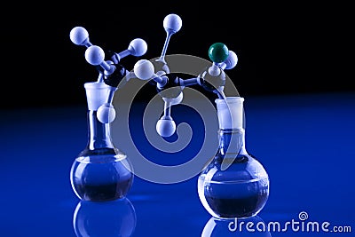Laboratory Glassware and molecules Stock Photo