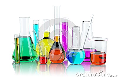 Laboratory glassware test glass flasks and tubes with solution i Cartoon Illustration