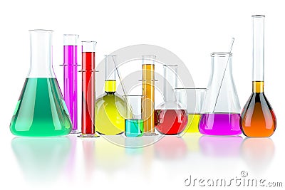 Laboratory glassware test glass flasks and tubes with solution i Cartoon Illustration