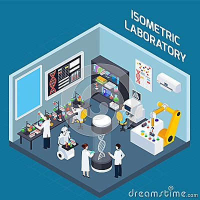 Laboratory Interior Isometric Design Vector Illustration