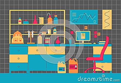 Laboratory interior. Workplace laboratory. Biological, medical or chemical laboratory. Vector Illustration