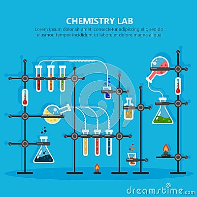 Laboratory or lab for chemical experiments Vector Illustration