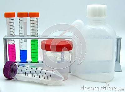 Laboratory labware for science experiments, white background Stock Photo