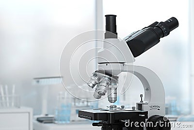 Laboratory lens of Microscope Isolated scientific research background Stock Photo