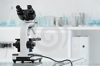 Laboratory lens of Microscope scientific research background Stock Photo