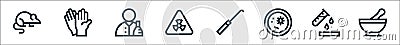 laboratory line icons. linear set. quality vector line set such as mortar, test tube, bacteria, dissection, alert, scientist, Vector Illustration