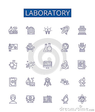 Laboratory line icons signs set. Design collection of Lab, Research, Test, Experiment, Experimentation, Analysis Vector Illustration
