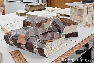 Laboratory restoration ancient books Stock Photo