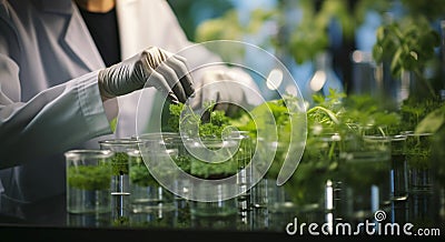 In the laboratory, scientists blend nature and biotechnology while studying green plants Stock Photo