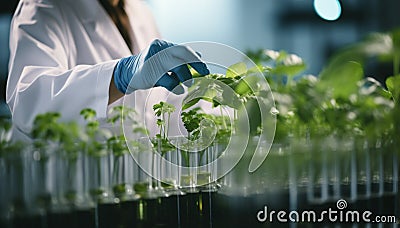 In the laboratory, scientists blend nature and biotechnology while studying green plants Stock Photo