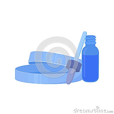 Laboratory set of petri dish and pipette dropper bottle Vector Illustration