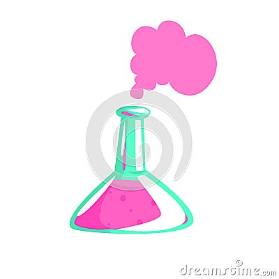 Laboratory Test Tube With Pink Liquid Showing Chemical Reaction, Part Of Chemist Scientist Equipment Set Isolated Object Vector Illustration