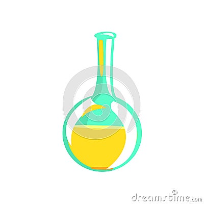 Laboratory Test Tube With Yellow Liquid , Part Of Chemist Scientist Equipment Set Isolated Object Vector Illustration