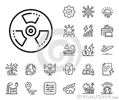 Chemical hazard line icon. Laboratory toxic sign. Chemistry warning. Energy, Co2 exhaust and solar panel. Vector Vector Illustration