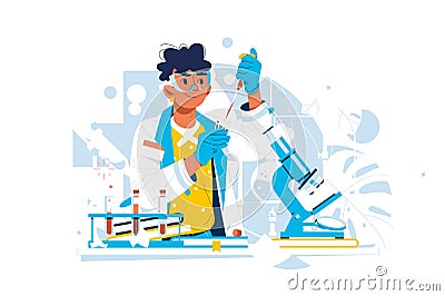 Laboratory worker examine test material Vector Illustration