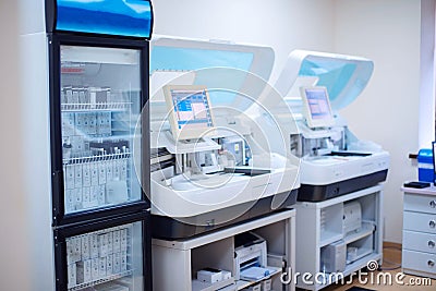Laboratory workstation of biochemical and immunological analyzes Stock Photo