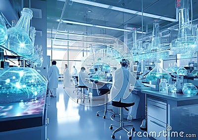 Laboratory young researchers and scientist team working on new innovation healthcare researches.Macro.AI Generative Stock Photo