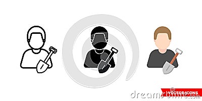 Laborer worker workman icon of 3 types color, black and white, outline. Isolated vector sign symbol Stock Photo