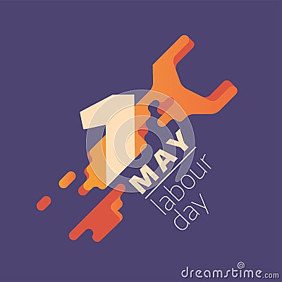 Labour day banner. Striped wrench. Flat line banner Vector Illustration
