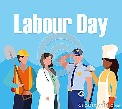 labour day celebration with group professionals Cartoon Illustration