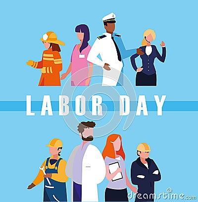 labour day celebration with group professionals Cartoon Illustration