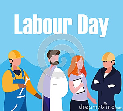labour day celebration with group professionals Cartoon Illustration