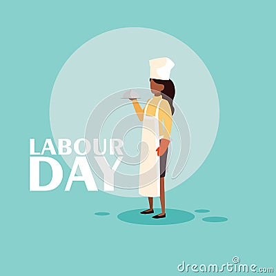 labour day celebration with professional chef female Cartoon Illustration