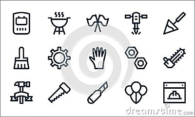 Labour day line icons. linear set. quality vector line set such as labor day, cutter, labor day, balloons, saw, brush, nut, Vector Illustration