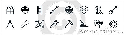 labour day line icons. linear set. quality vector line set such as settings, rulers, axe, traffic cone, screw, ladder, labor day, Vector Illustration