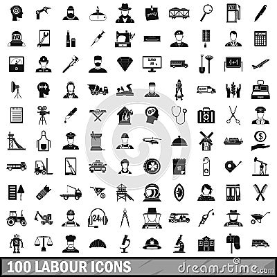 100 labour icons set, simple style Vector Illustration