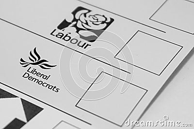 Labour and liberal democrats on general election ballot paper Editorial Stock Photo