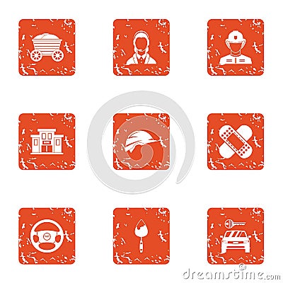 Labour service icons set, grunge style Vector Illustration