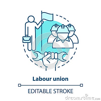 Labour union blue concept icon. Employee right protection idea thin line illustration. Trade union. Worker association Vector Illustration