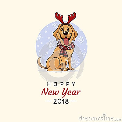 Labrador congratulates on the new year, 2018 year of the dog Vector Illustration