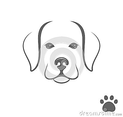 Labrador dog. Little puppy with paw print Vector Illustration